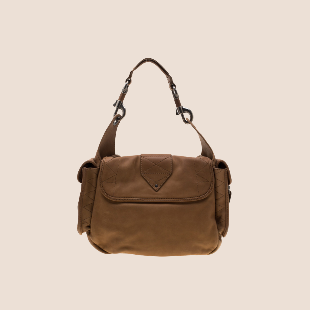 CHRISTIAN DIOR 2006 BROWN LEATHER REBELLE BAG