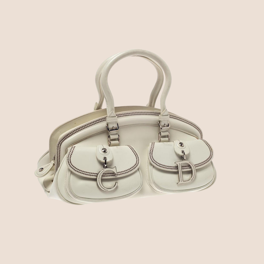 CHRISTIAN DIOR 2005 WHITE LEATHER DETECTIVE BAG
