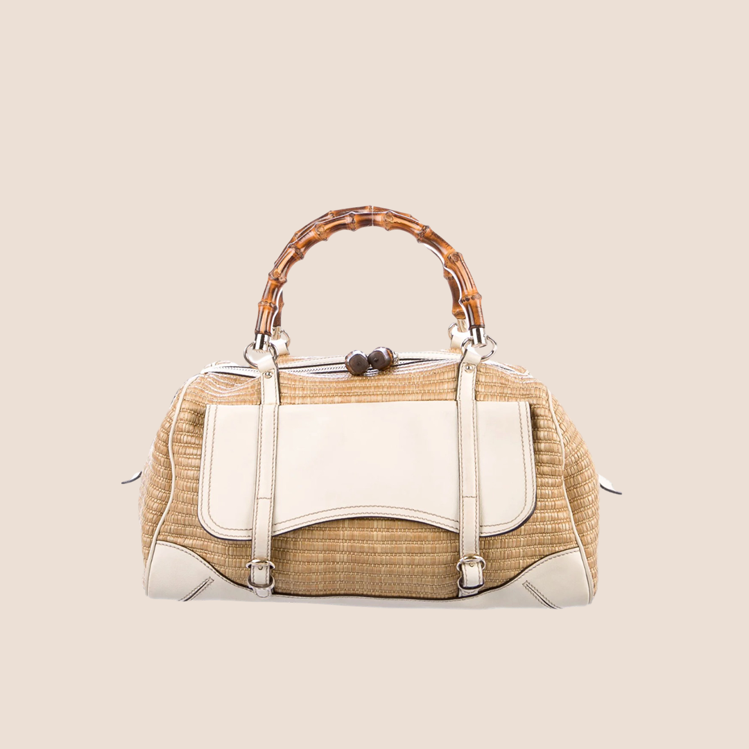 GUCCI 2000 BAMBOO STRAW HANDLE BAG
