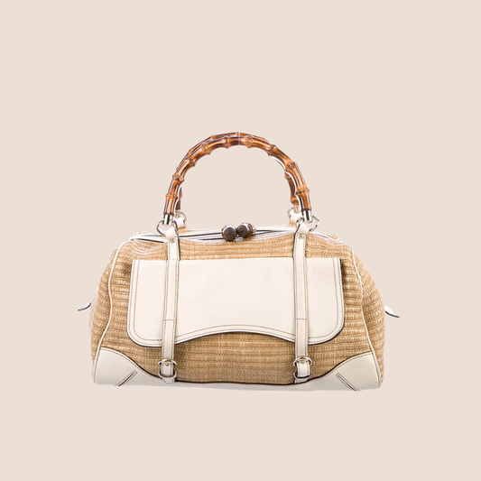 GUCCI 2000 BAMBOO STRAW HANDLE BAG