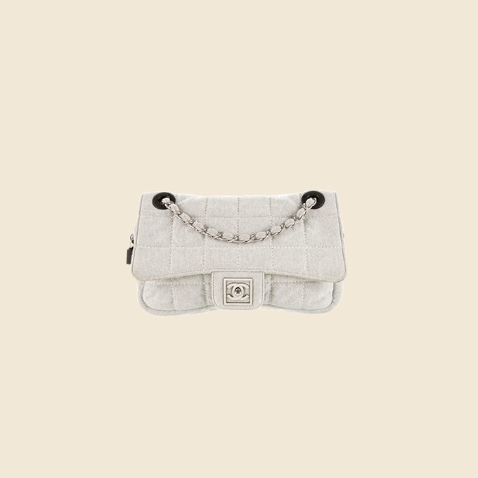 Chanel sports line shoulder bag quilting canvas leather light gray off