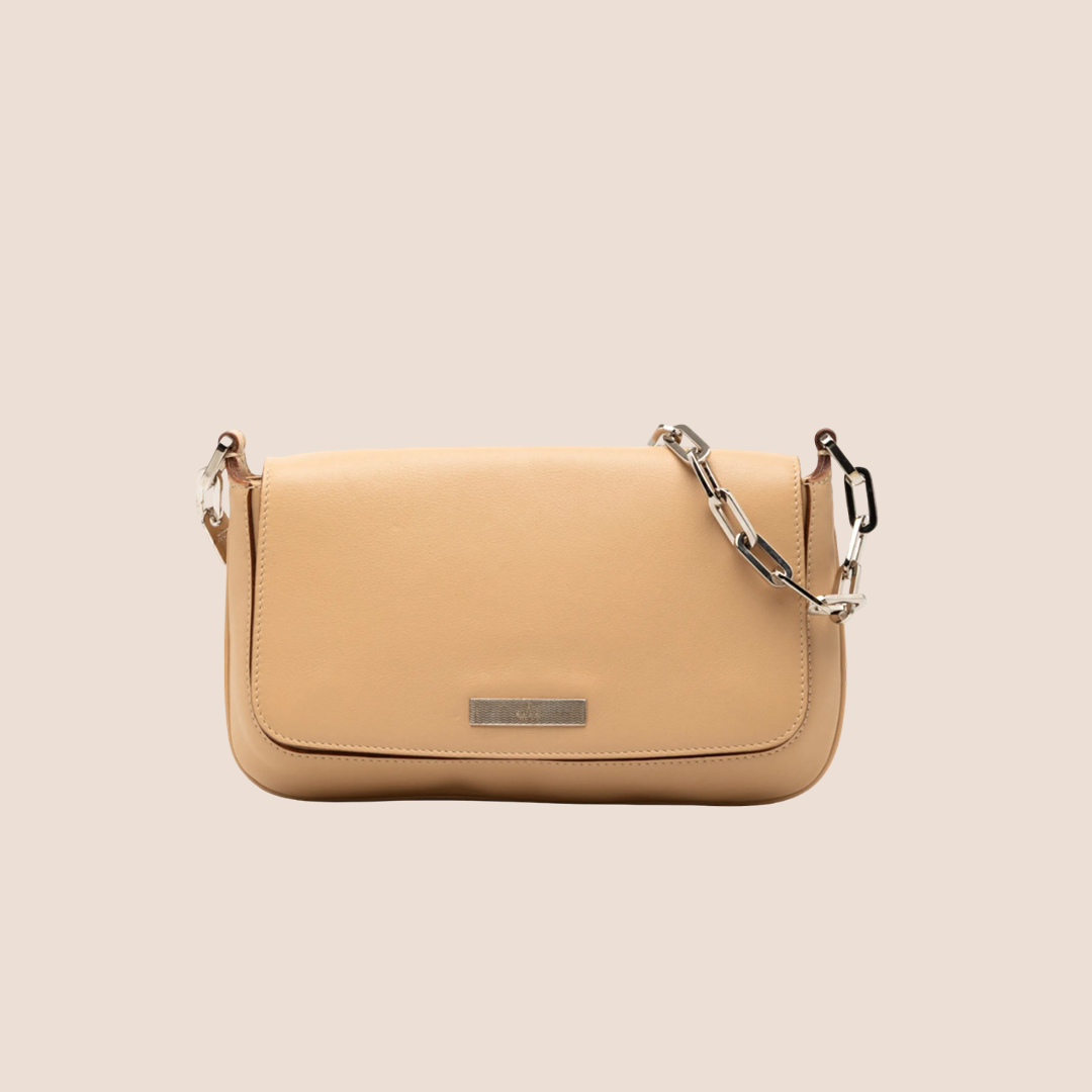 GUCCI BEIGE LEATHER CHAIN MINI FLAP BAG