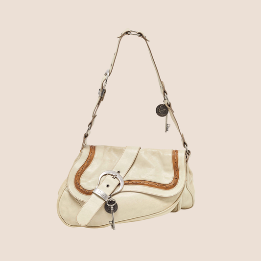 CHRISTIAN DIOR 2006 WHITE LEATHER GAUCHO DOUBLE SADDLE BAG