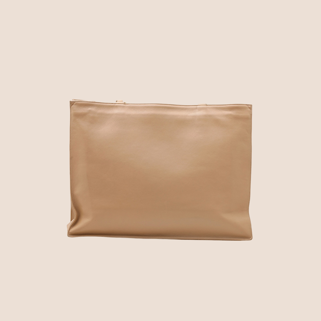 CHANEL 1990 CC LOGO BEIGE LEATHER TOTE BAG