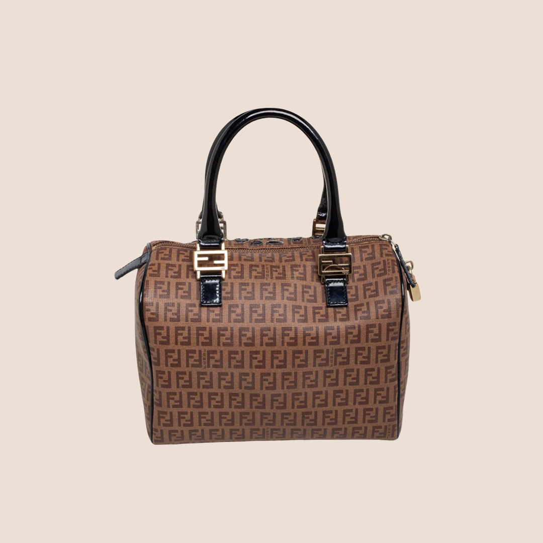 FENDI TOBACCO ZUCCHINO CANVAS ANIMAL PRINT BOSTON BAG