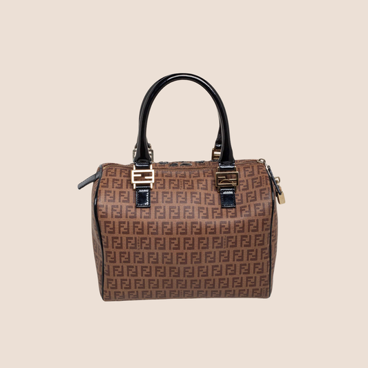 FENDI TOBACCO ZUCCHINO CANVAS ANIMAL PRINT BOSTON BAG
