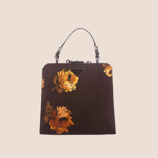 PRADA CHOCOLATE FLORAL TESSUTO FRAME BAG