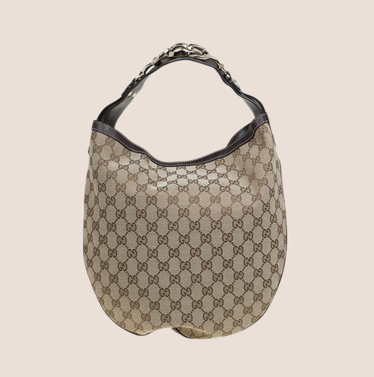 GUCCI BEIGE GG CANVAS WAVE HOBO BAG