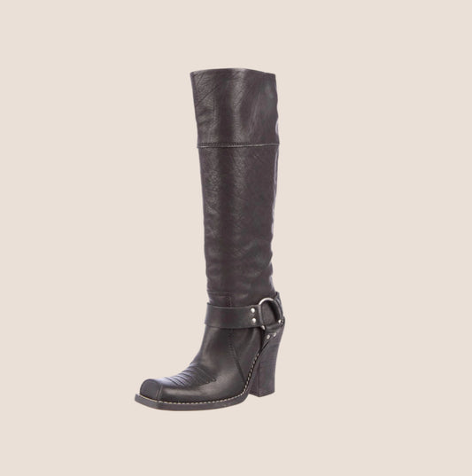 CHRISTIAN DIOR 2000 BLACK LEATHER HARNESS BOOTS