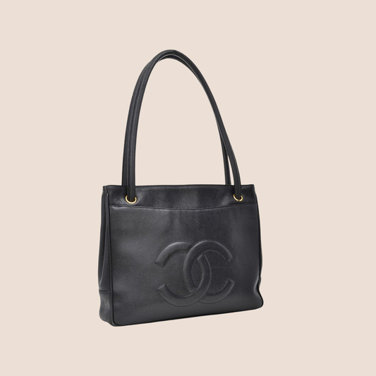 CHANEL BLACK CAVIAR CC LOGO TOTE BAG