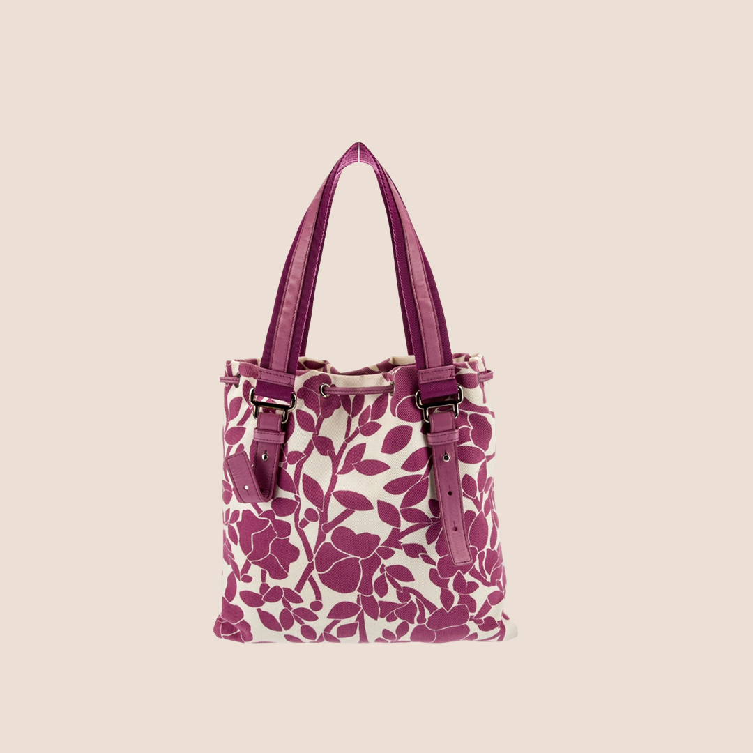 YVES SAINT LAURENT PURPLE & WHITE KAHALA LOGO TOTE BAG