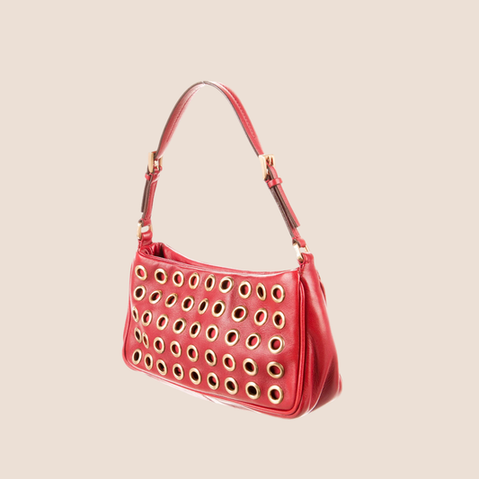 PRADA RED NAPPA GROMMET MINI POCHETTE BAG