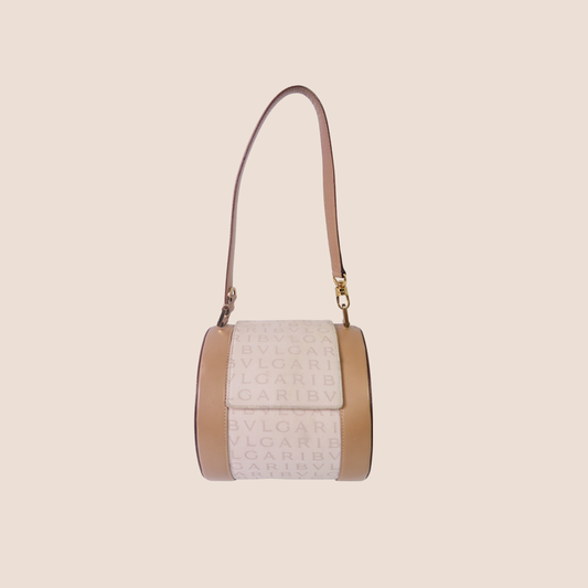 BVLGARI 2000s BEIGE LOGO MINI CYLINDER BAG