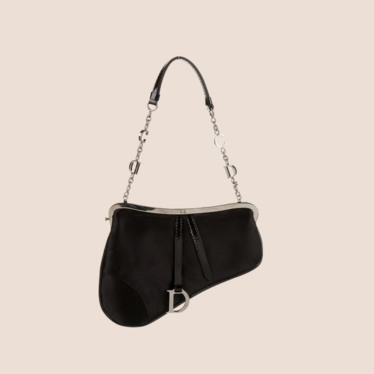 CHRISTIAN DIOR 2002 BLACK SATIN MICRO SADDLE BAG
