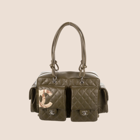 CHANEL 2005 CAMBON KHAKI GREEN REPORTER BAG