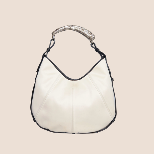 YVES SAINT LAURENT WHITE & BLACK MOMBASA SHOULDER BAG