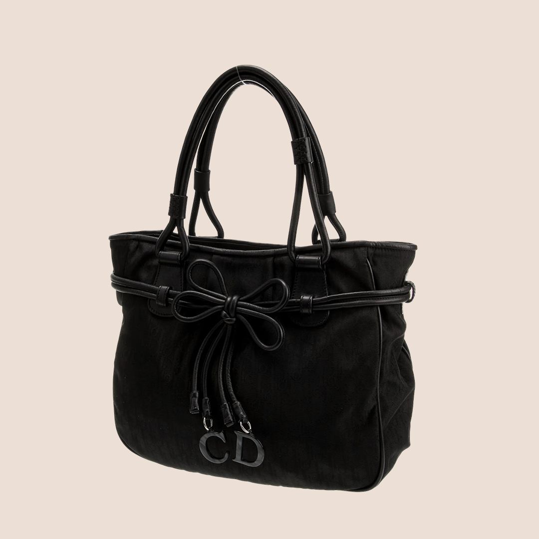 CHRISTIAN DIOR BLACK DIORISSIMO CANVAS BOW MINI SATCHEL