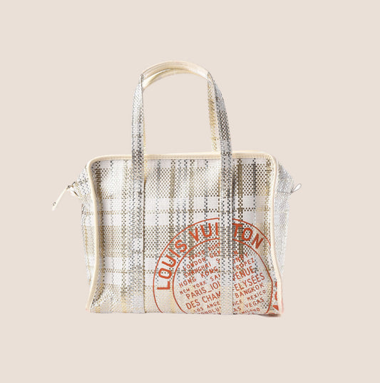 LOUIS VUITTON WHITE BRAIDED SHOPPER PM TOTE
