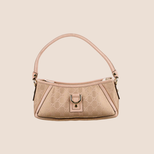 GUCCI GG CANVAS BEIGE LEATHER TRIM ABBEY SHOULDER BAG