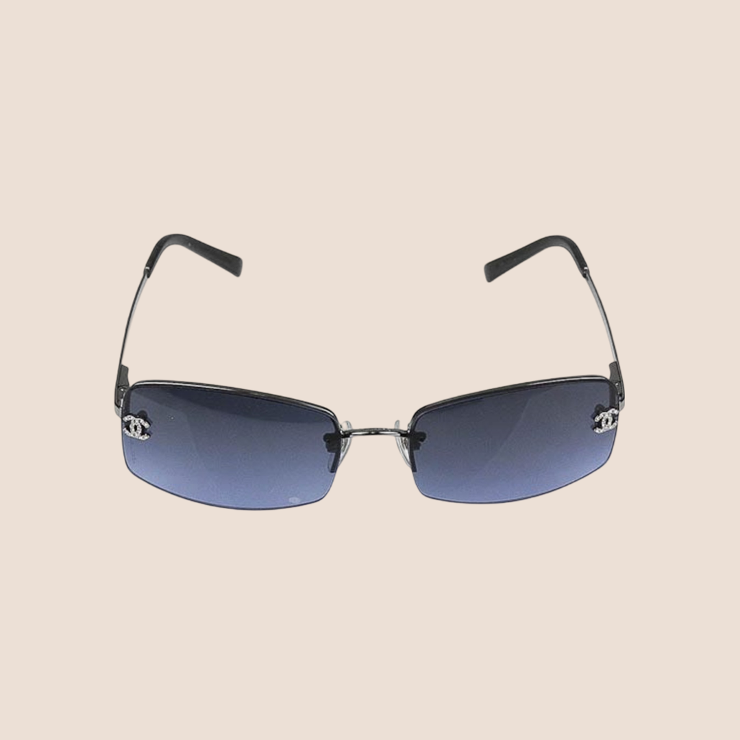 CHANEL CC LOGO CRYSTAL BLUE-TONE SUNGLASSES – RDB