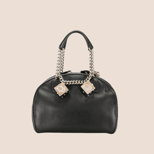 CHRISTIAN DIOR 2004 BLACK LEATHER GAMBLER DICE BAG