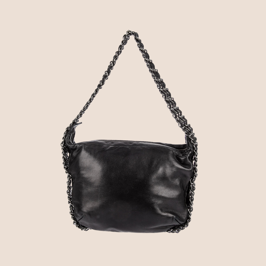 CHANEL 2004 BLACK TRIPLE CHAIN HOBO BAG