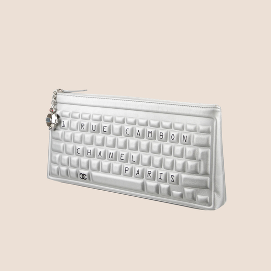 CHANEL 2017 SILVER KEYBOARD CLUTCH