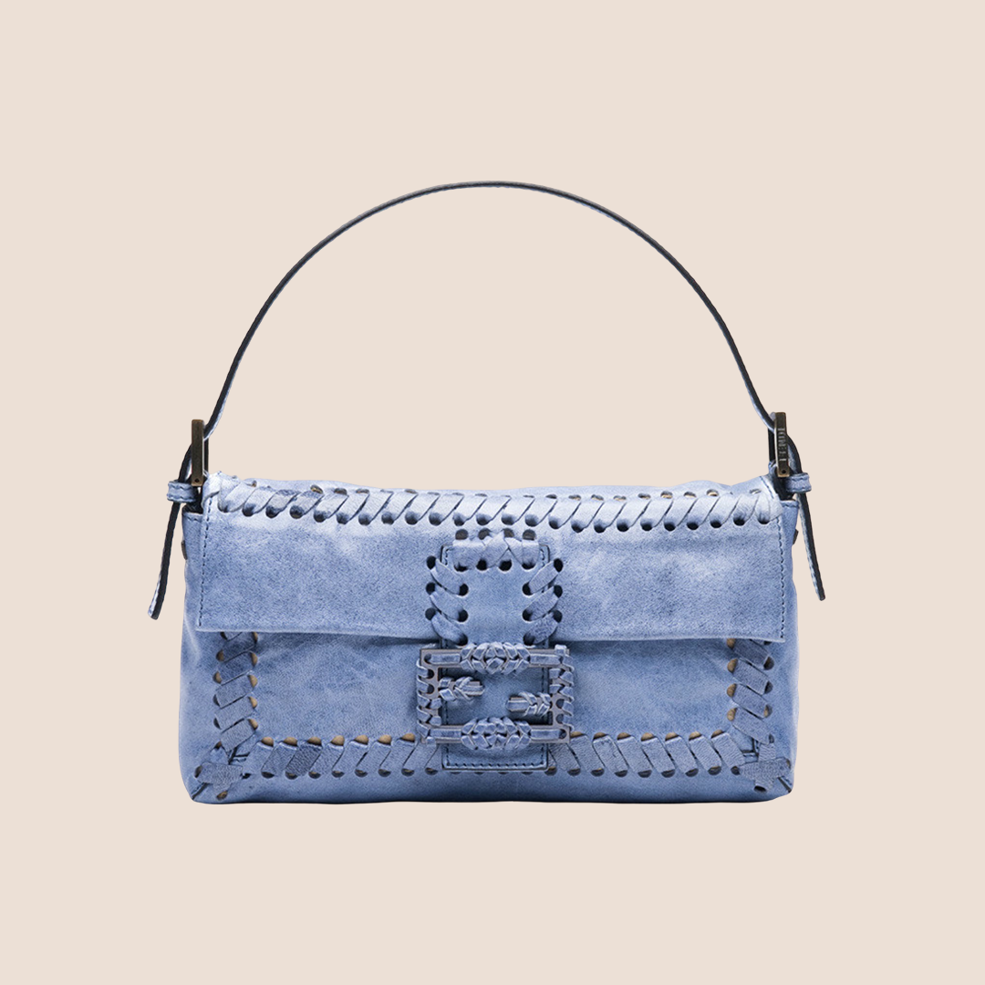 FENDI 2008 BLUE LEATHER WHIPSTITCH MINI BAGUETTE BAG