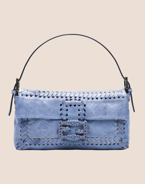 FENDI 2008 BLUE LEATHER WHIPSTITCH MINI BAGUETTE BAG