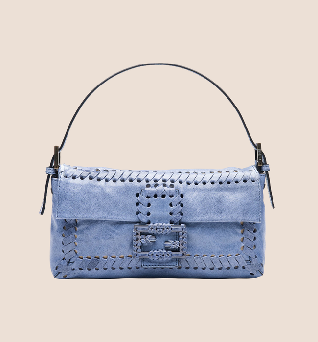 FENDI 2008 BLUE LEATHER WHIPSTITCH MINI BAGUETTE BAG