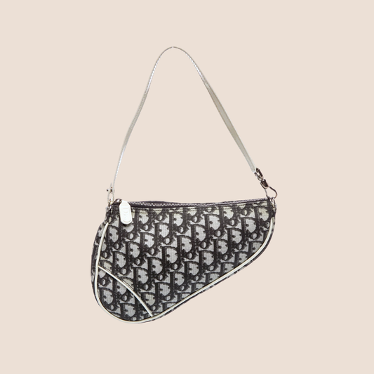 CHRISTIAN DIOR 2000 DARK NAVY & CREAM TROTTER MINI SADDLE BAG