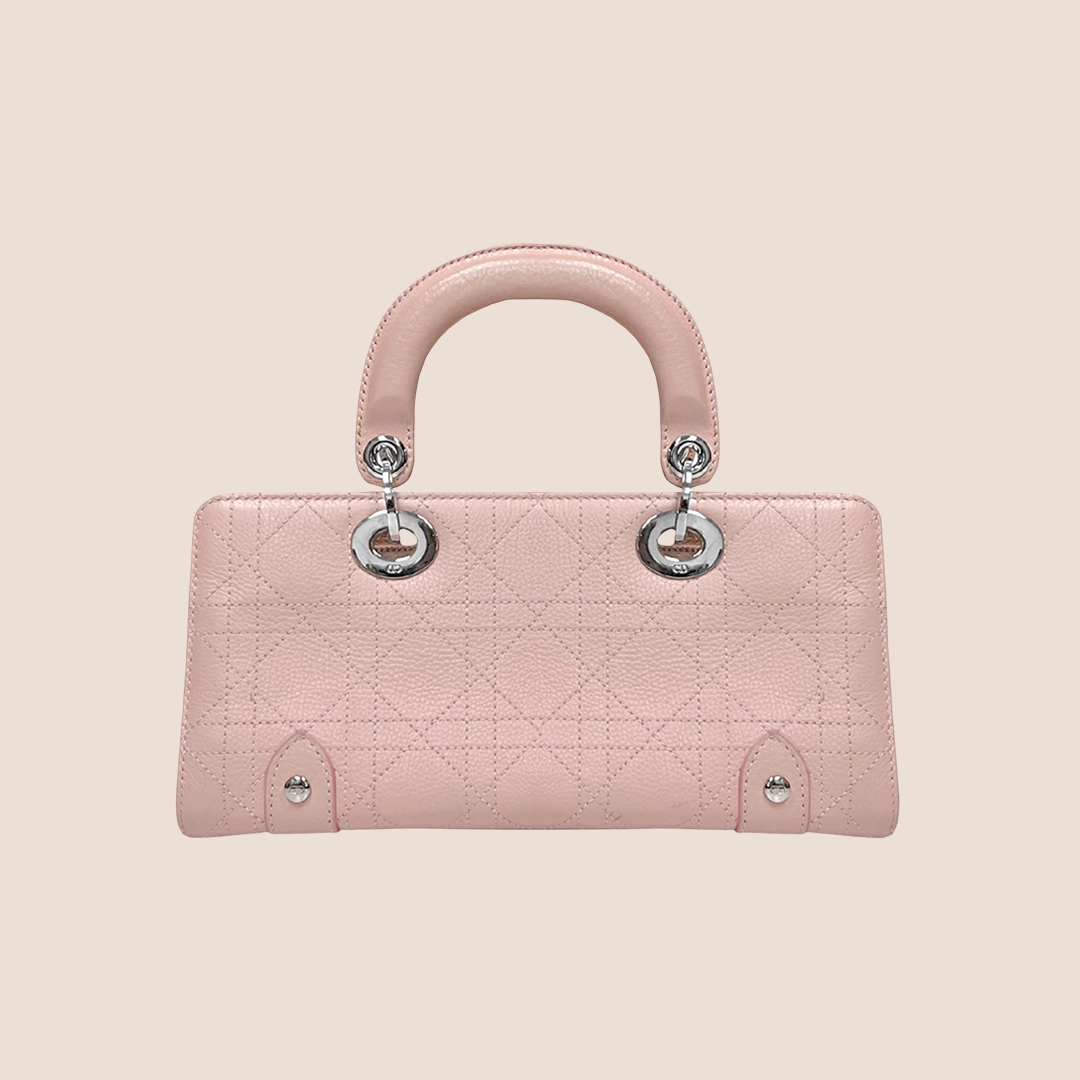 CHRISTIAN DIOR PINK LEATHER CANNAGE EAST WEST LADY DIOR MINI HANDBAG