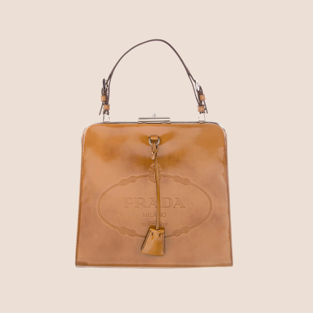 PRADA 2005 TAN LEATHER SPAZZOLATO HANDBAG