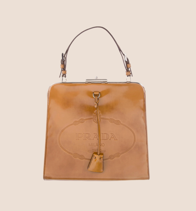 PRADA 2005 TAN LEATHER SPAZZOLATO HANDBAG