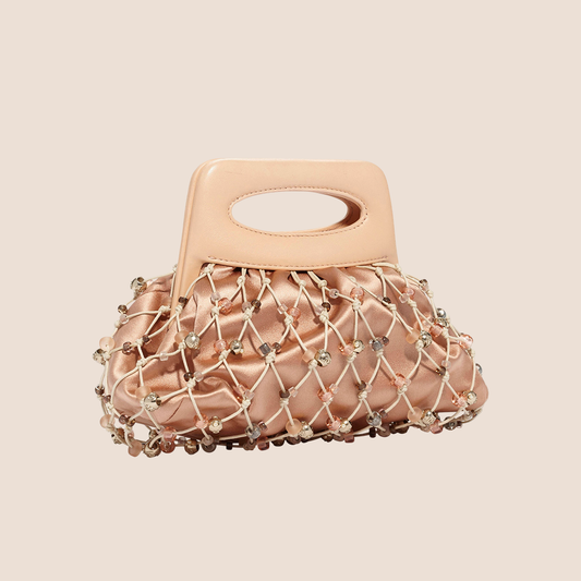 CHANEL 2004 BLUSH SATIN & BEADED CROCHET EVENING BAG