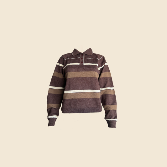 D&G CHOCOLATE BROWN STRIPED POLO SWEATER