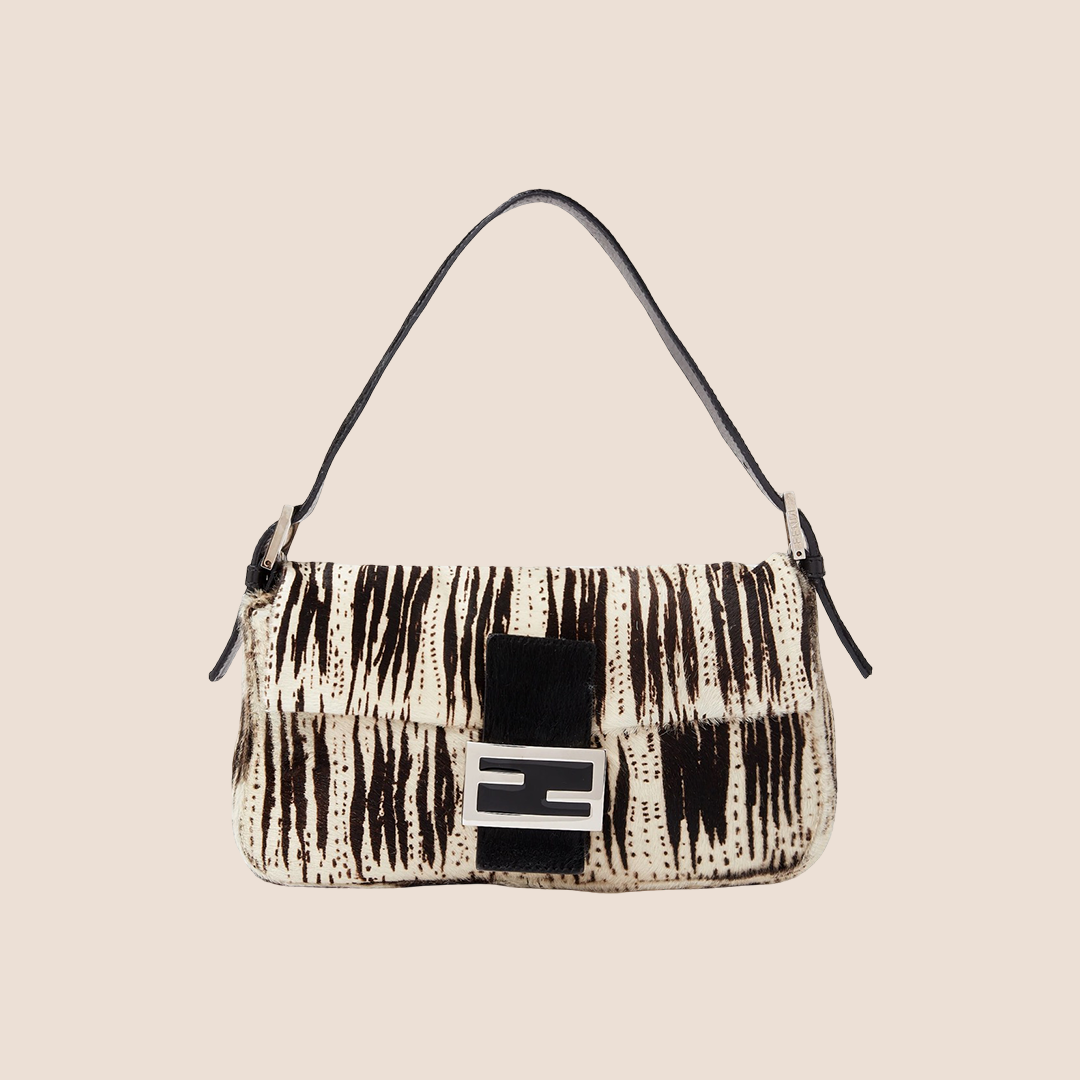 FENDI 2000 ZEBRA PONY HAIR BAGUETTE BAG
