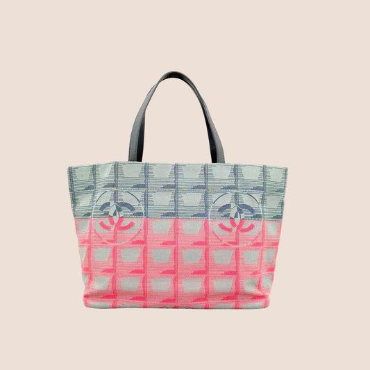 CHANEL TRAVEL LINE PINK & GREY CANVAS TOTE BAG