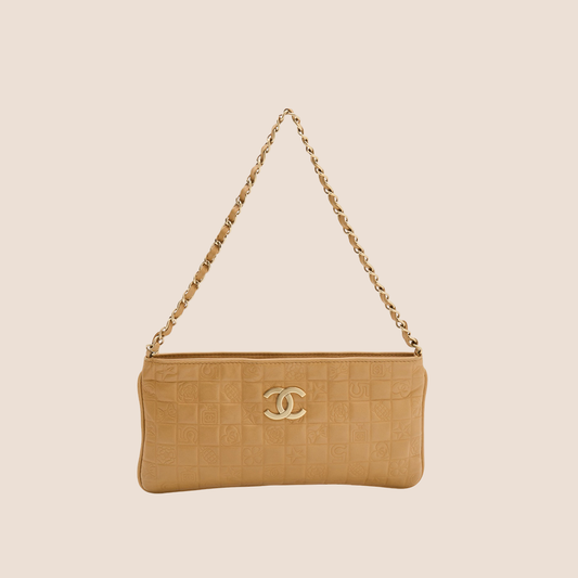 CHANEL 2003 BEIGE LEATHER PRECIOUS SYMBOL POCHETTE