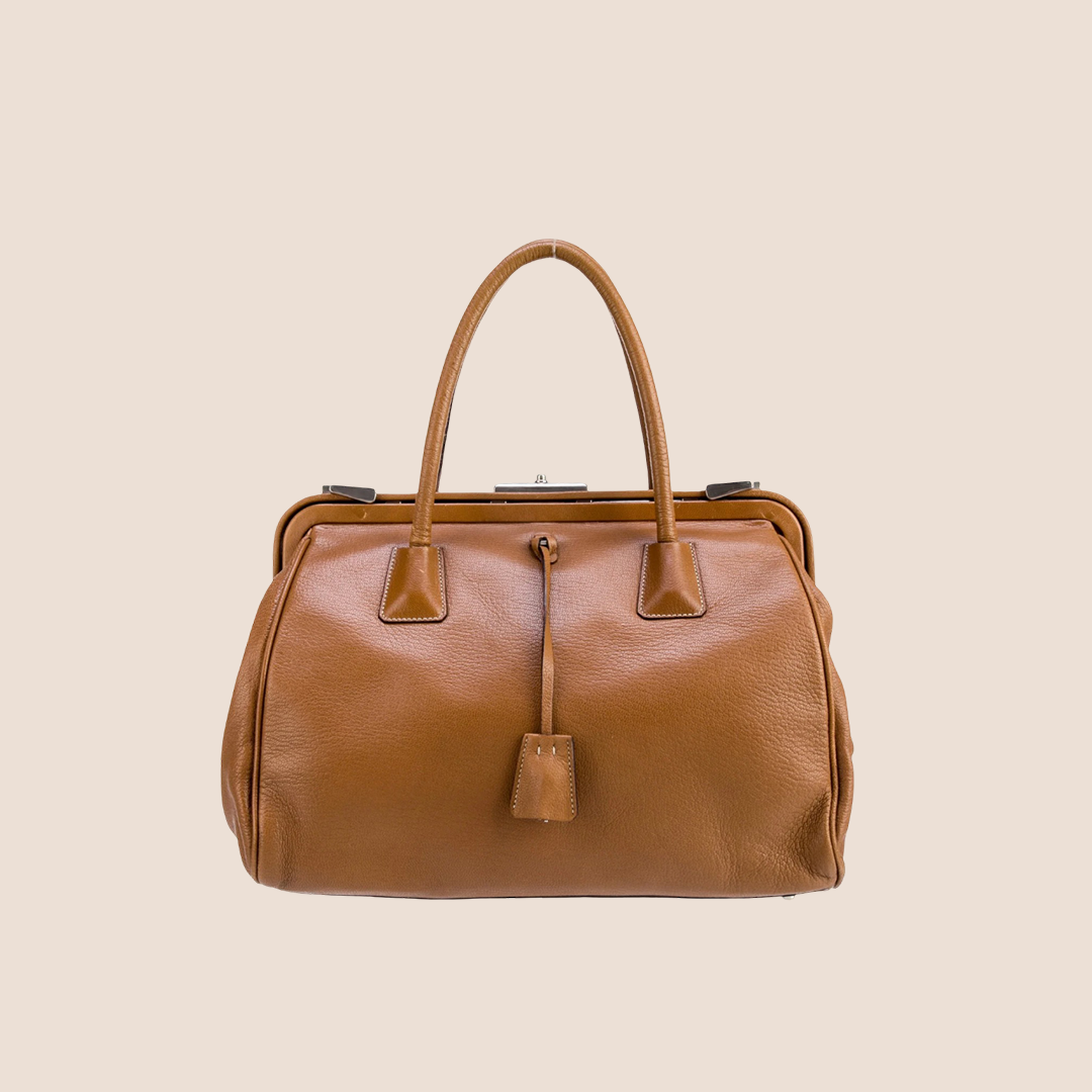 PRADA BROWN LEATHER MADRAS DOCTOR BAG