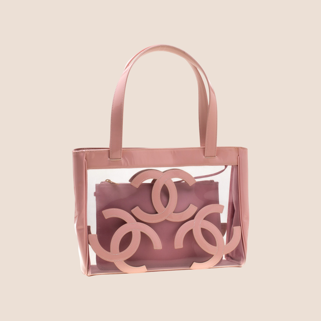 CHANEL PINK LEATHER PVC TRIPLE CC LOGO TOTE BAG