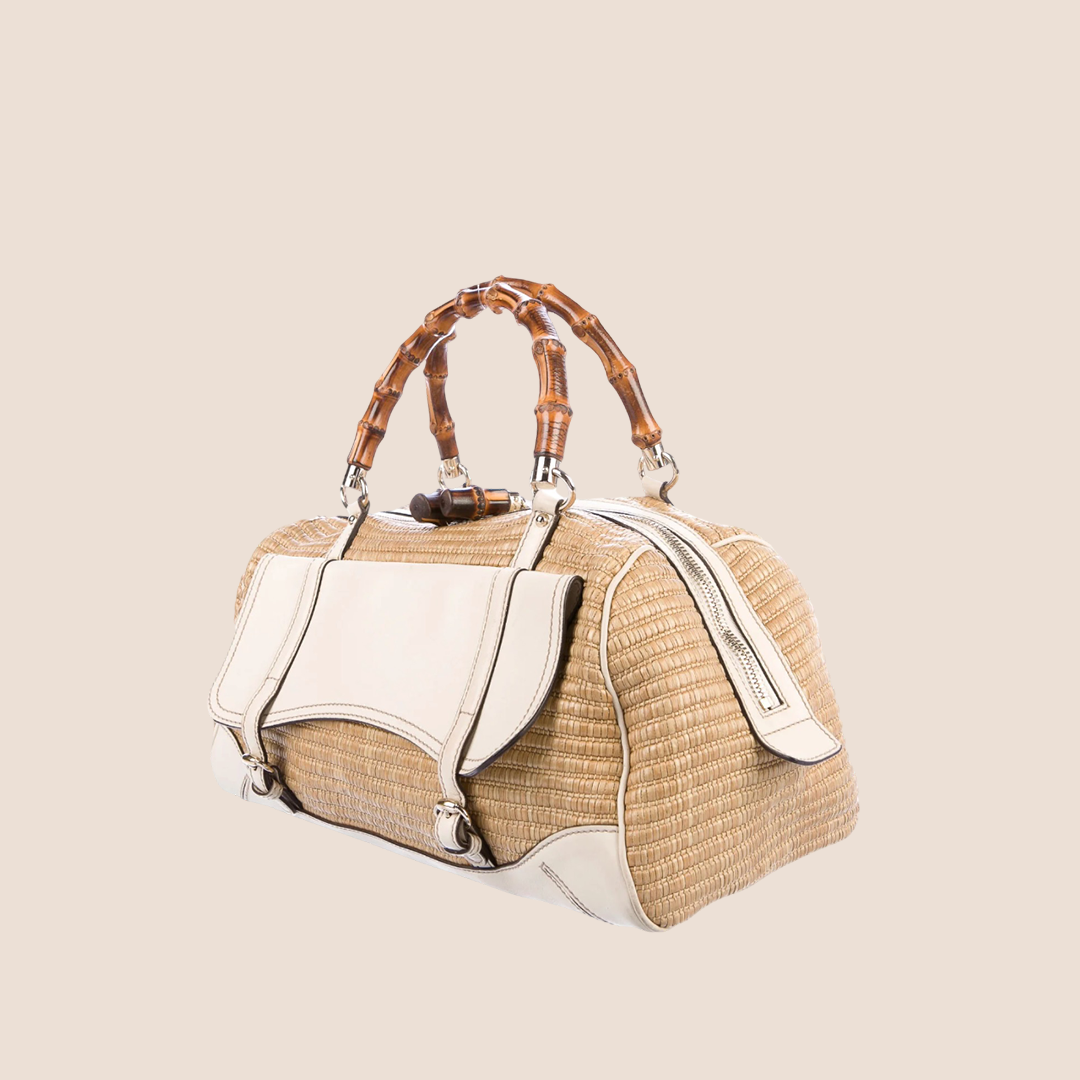 GUCCI 2000 BAMBOO STRAW HANDLE BAG