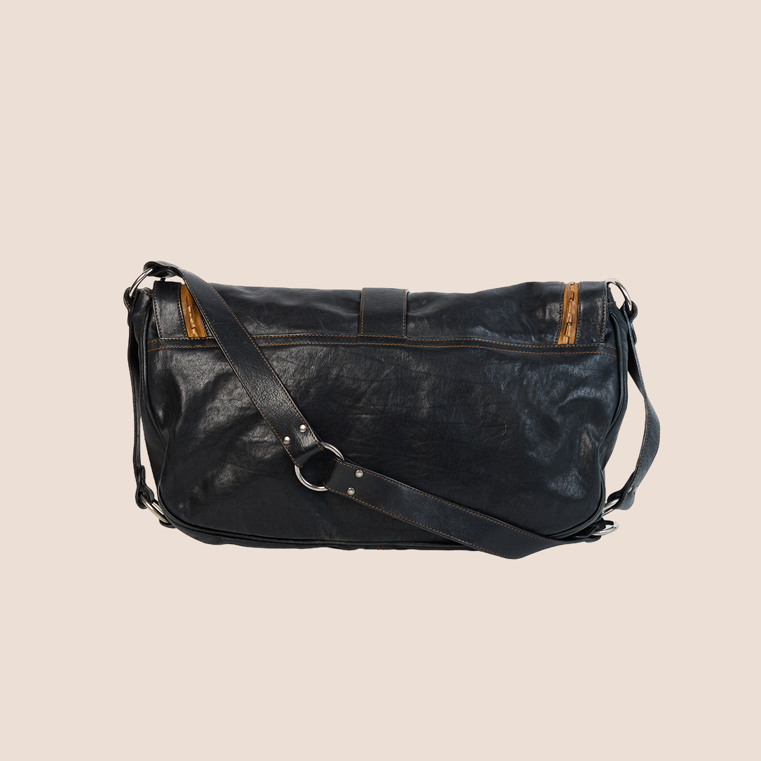CHRISTIAN DIOR 2006 BLACK LEATHER GAUCHO SADDLE BAG