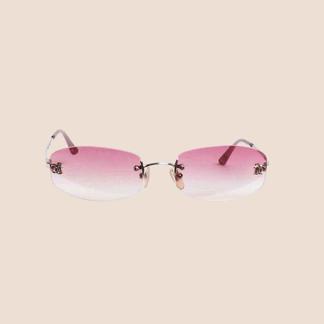 CHANEL 90s CC LOGO GRADIENT PINK RIMLESS SUNGLASSES