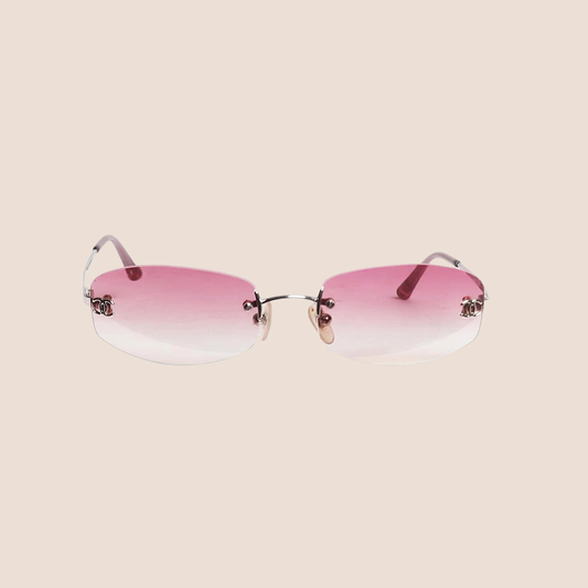 CHANEL 90s CC LOGO GRADIENT PINK RIMLESS SUNGLASSES