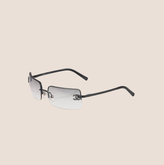 CHANEL 90s SEMI RIMLESS CC CRYSTAL CLEAR SUNGLASSES