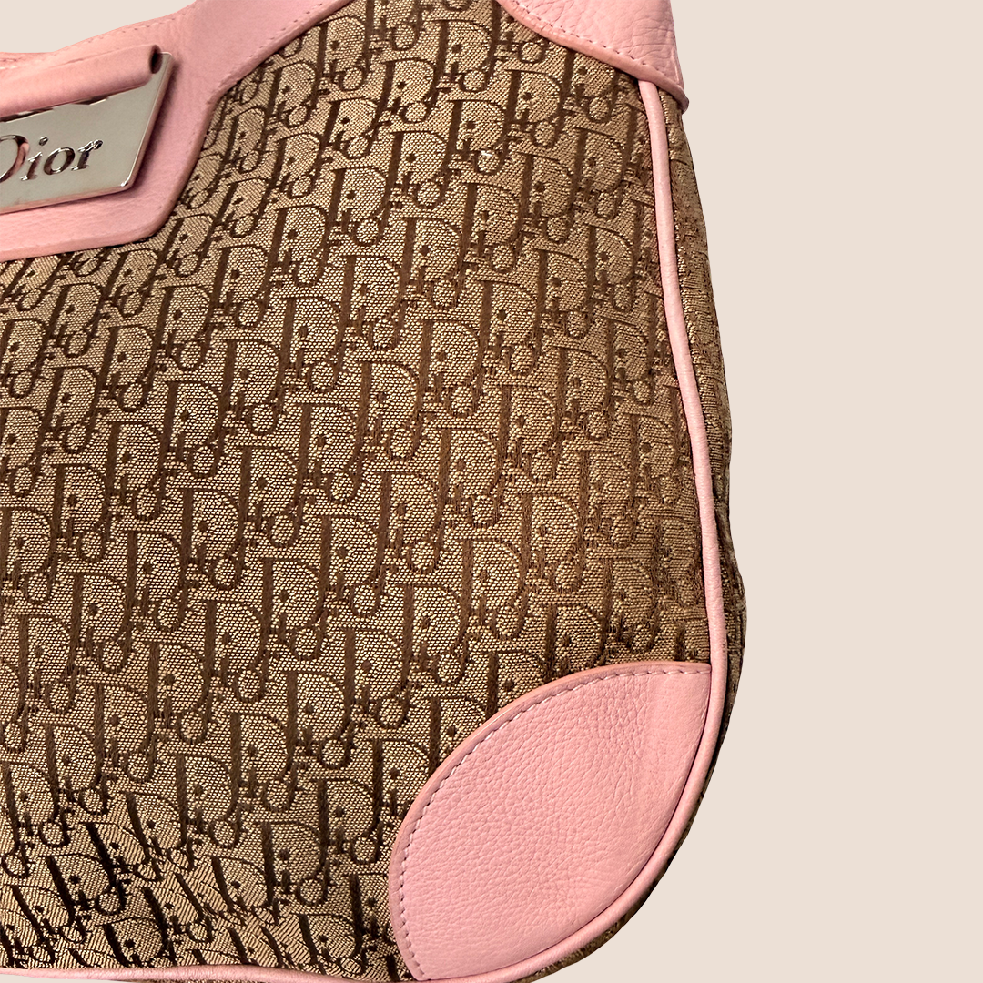 CHRISTIAN DIOR PINK & BEIGE DIORISSIMO CANVAS STREET CHIC HOBO BAG