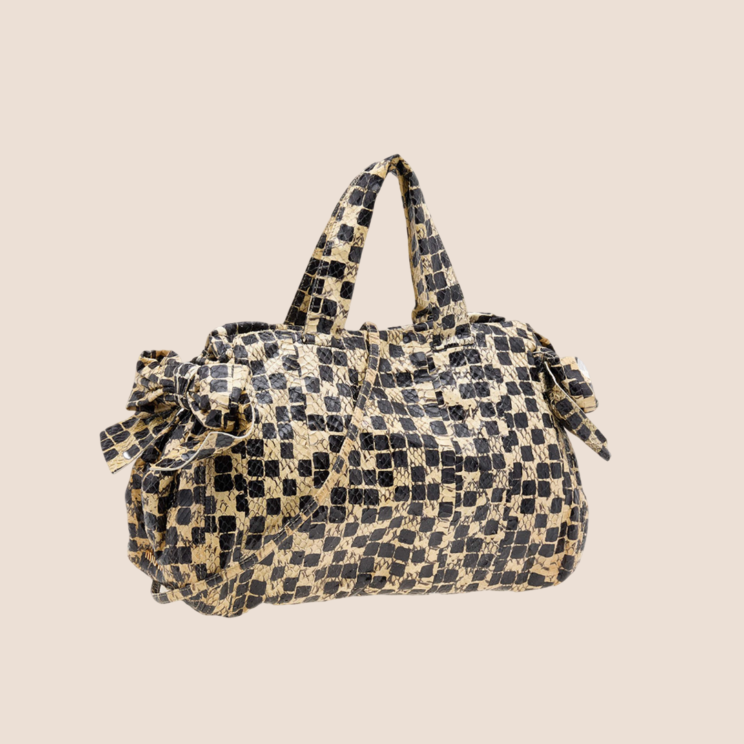 MIU MIU CHECKERED SNAKESKIN BOW CROSSBODY TOTE BAG