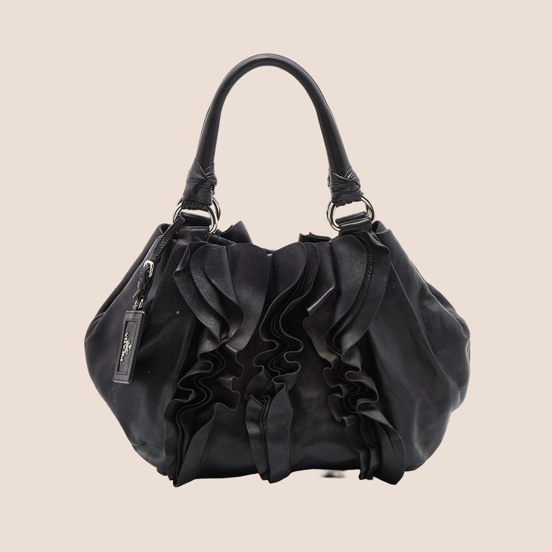 PRADA 2000 BLACK NAPPA RUFFLE MORDORE HOBO BAG