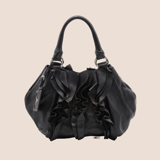 PRADA 2000 BLACK NAPPA RUFFLE MORDORE HOBO BAG